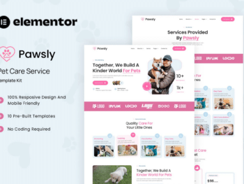 Pawsly - Kit de modelos Elementor para serviços de cuidados com animais de estimação