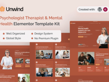 Unwind - Kit Template Terapeuta Psicólogo e Saúde Mental Elementor