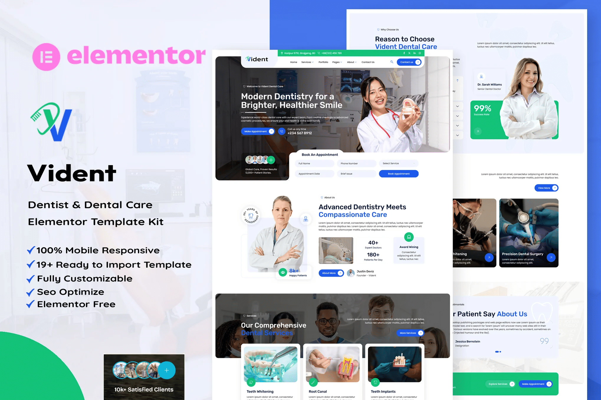 Vident – Kit de modelos Elementor para dentistas e cuidados dentários