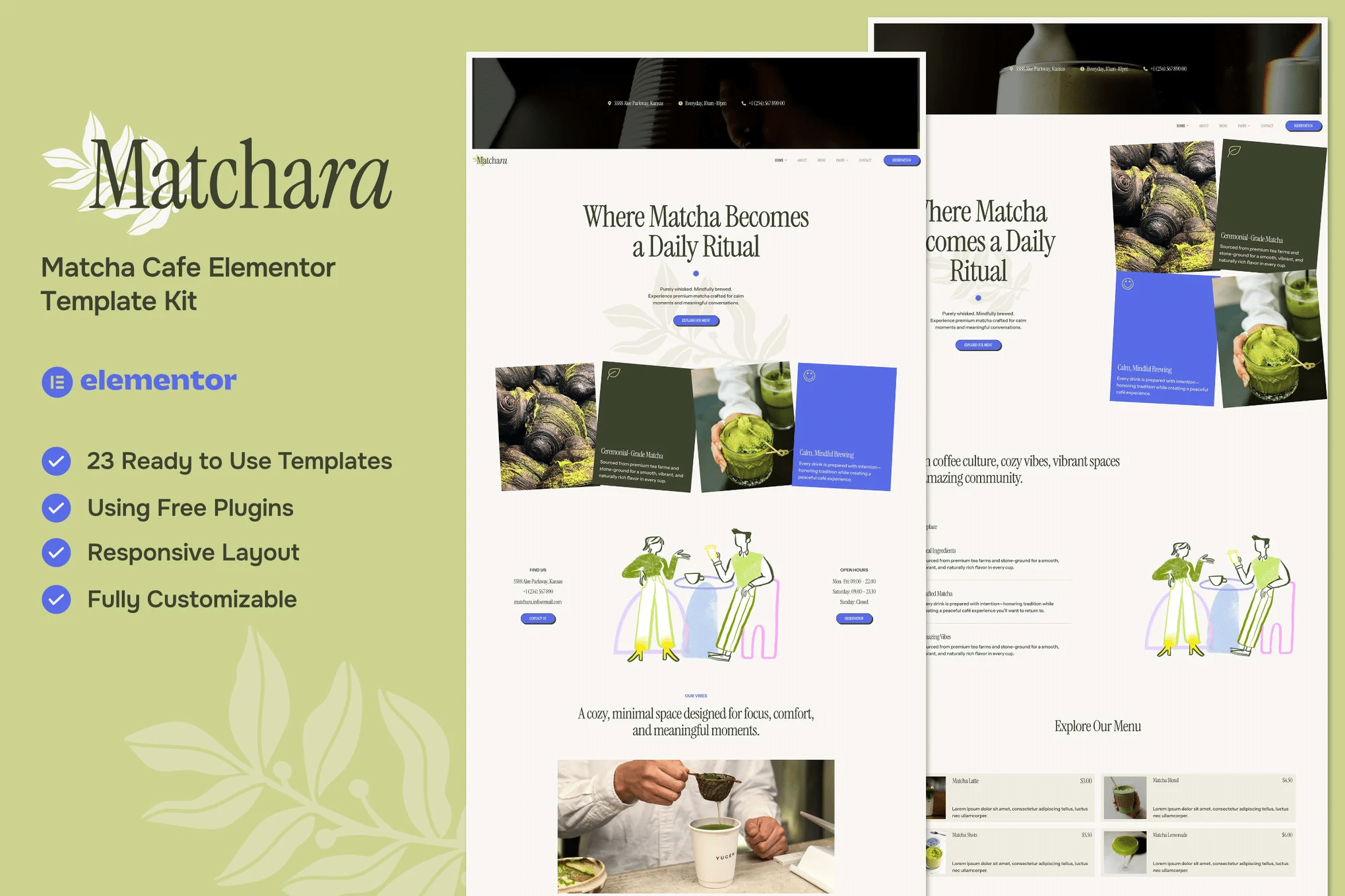 Matchara - Kit de modelos Matcha Cafe Elementor