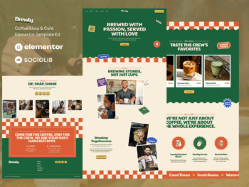 Brewly - Kit de Templates Elementor para cafeteria e café