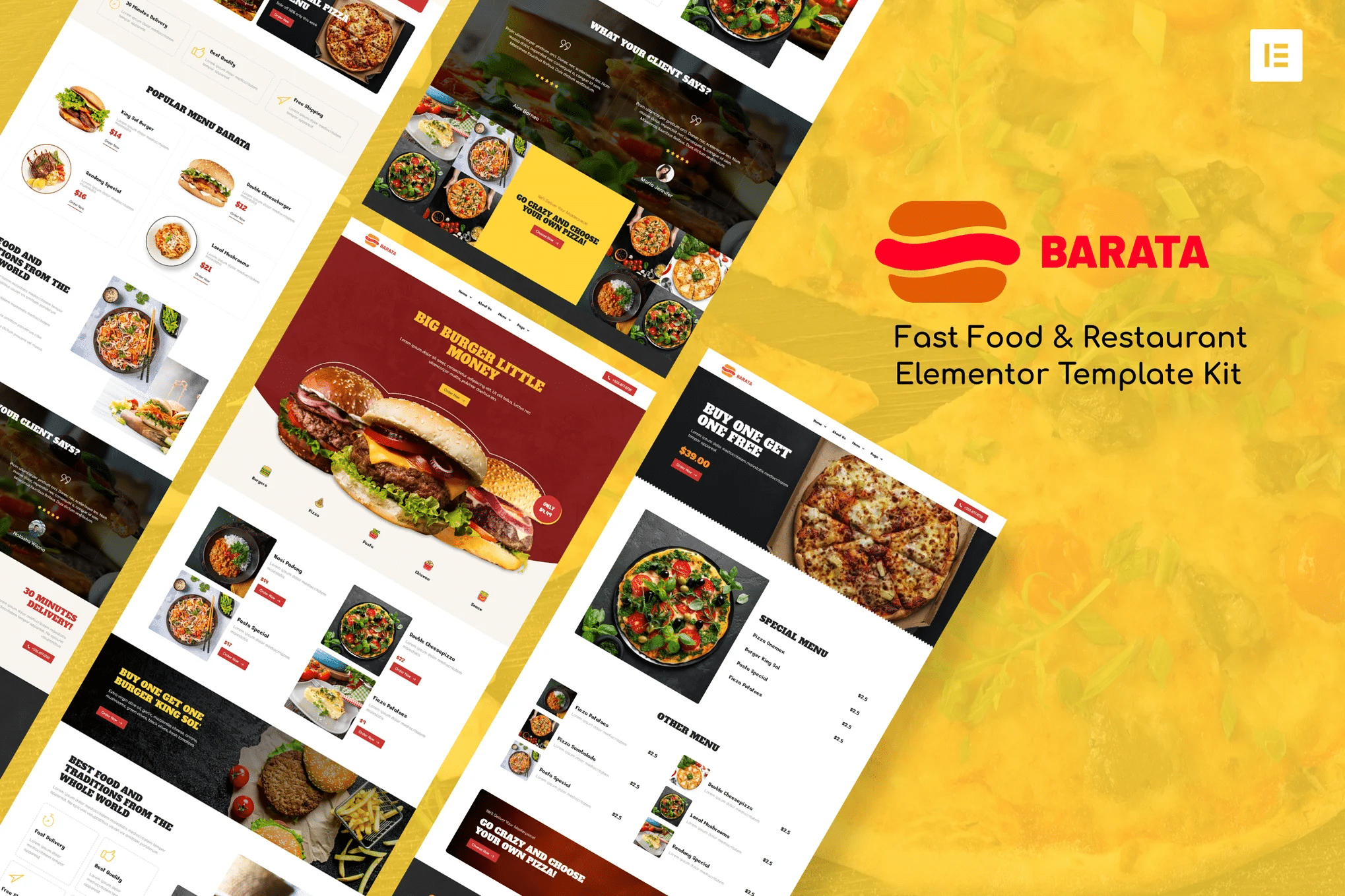 Barata – Kit de Templates Elementor de Fast Food & Burger