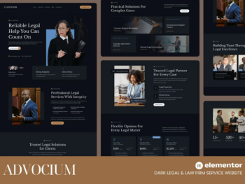 Advocium - Kits de Templates Elementor para sites Dark Legal & Law Firm Service