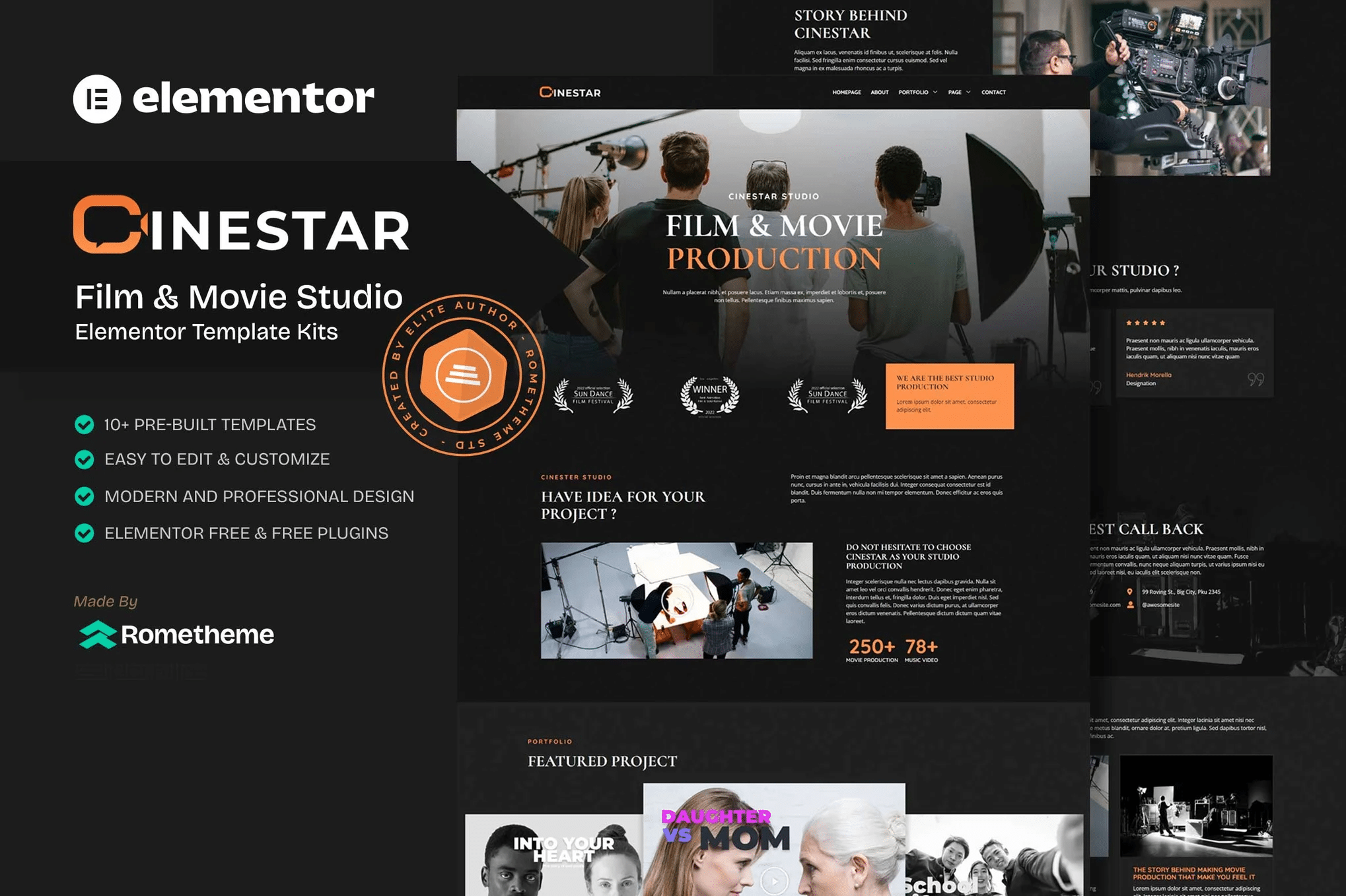 Cinestar - Template Kit Elementor para produção de filmes e Vídeo