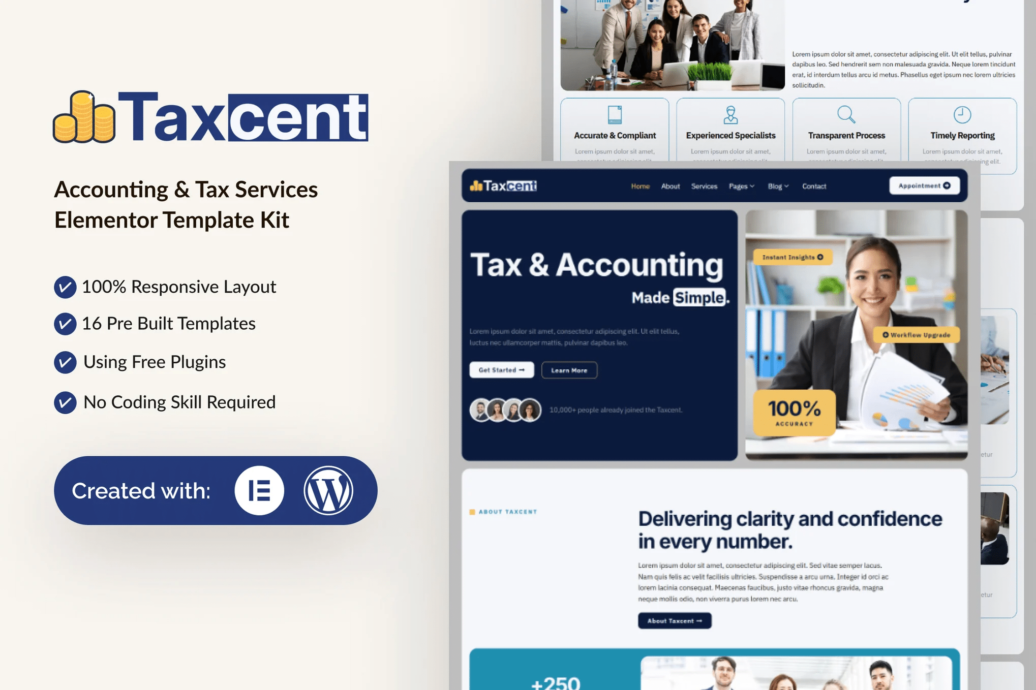 Taxcent - Kit de Templates Elementor de Serviços Contábeis e Fiscais