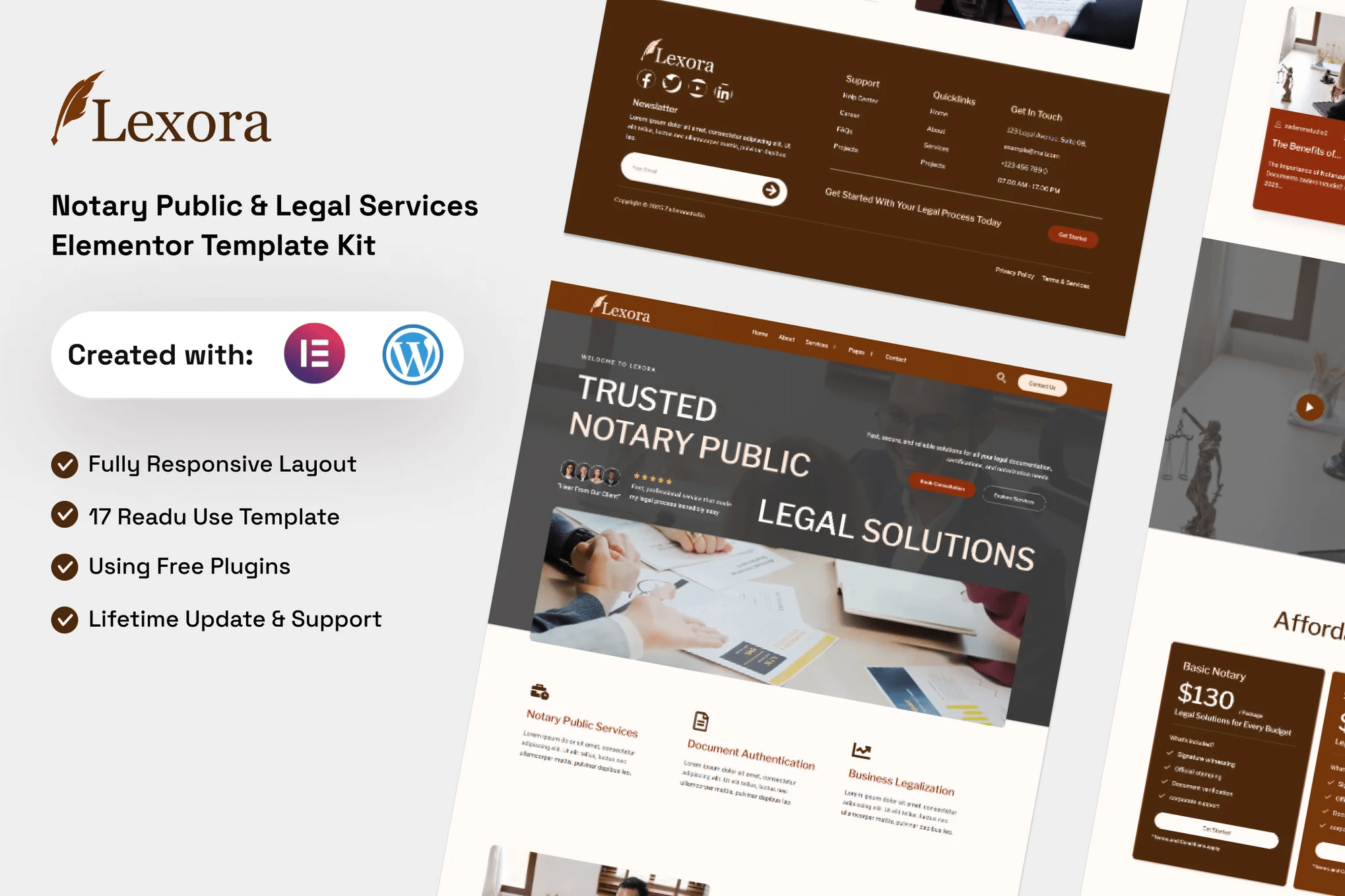 Lexora - Kit de Modelos Elementor de Serviços Jurídicos e Notários Públicos