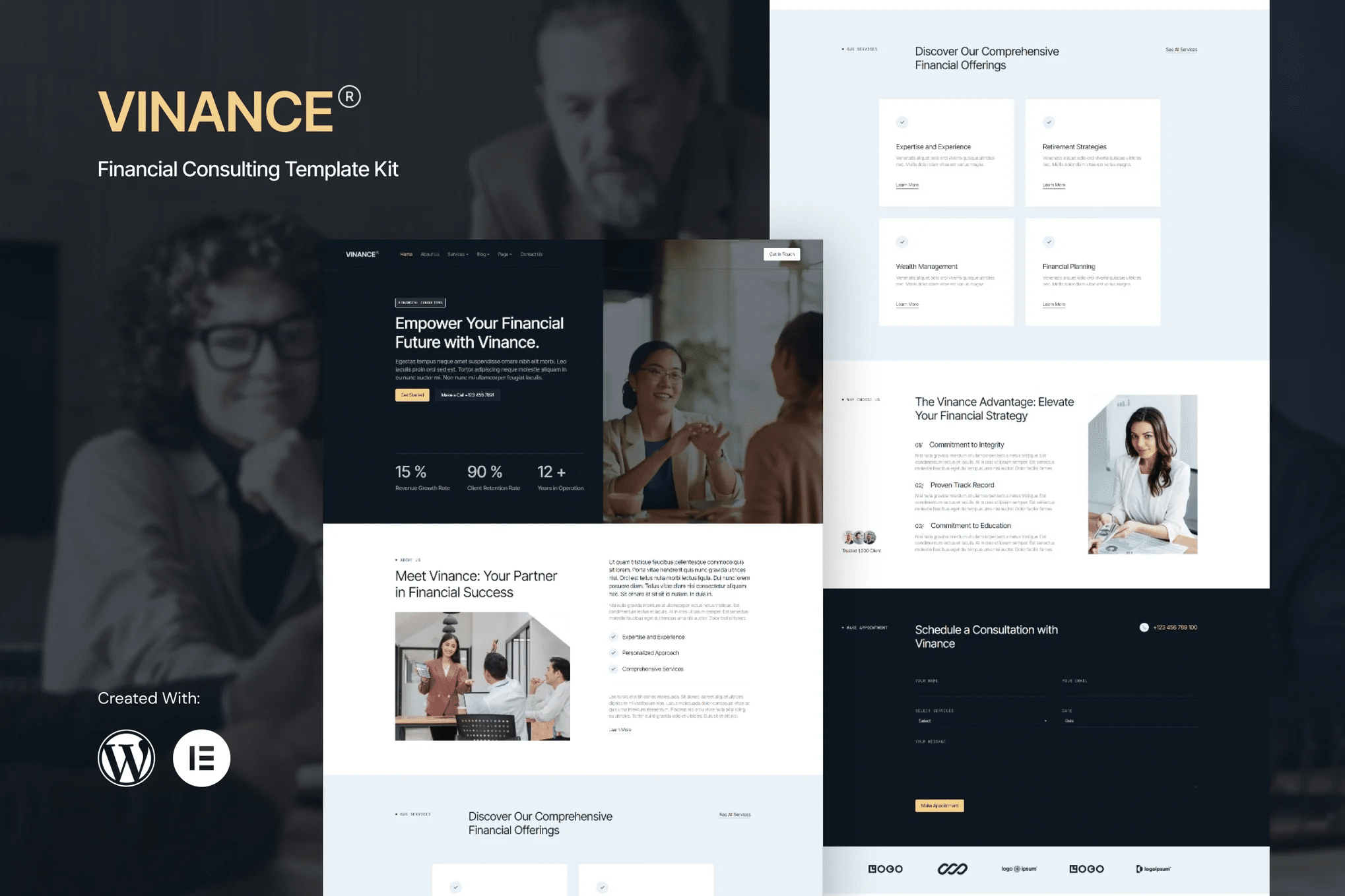 Vinance - Kit de Templates Elementor de consultoria financeira