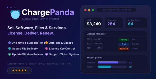 ChargePanda – Script PHP para vender produtos digitais, downloads, assinaturas e licenças.