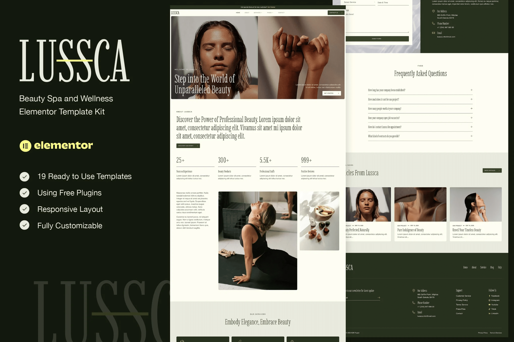 Lussca - Kit de Templates Elementor para Spa e Bem-Estar de Beleza