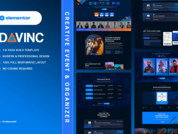 Davinc - Kit de modelos criativos para eventos e organizadores Elementor