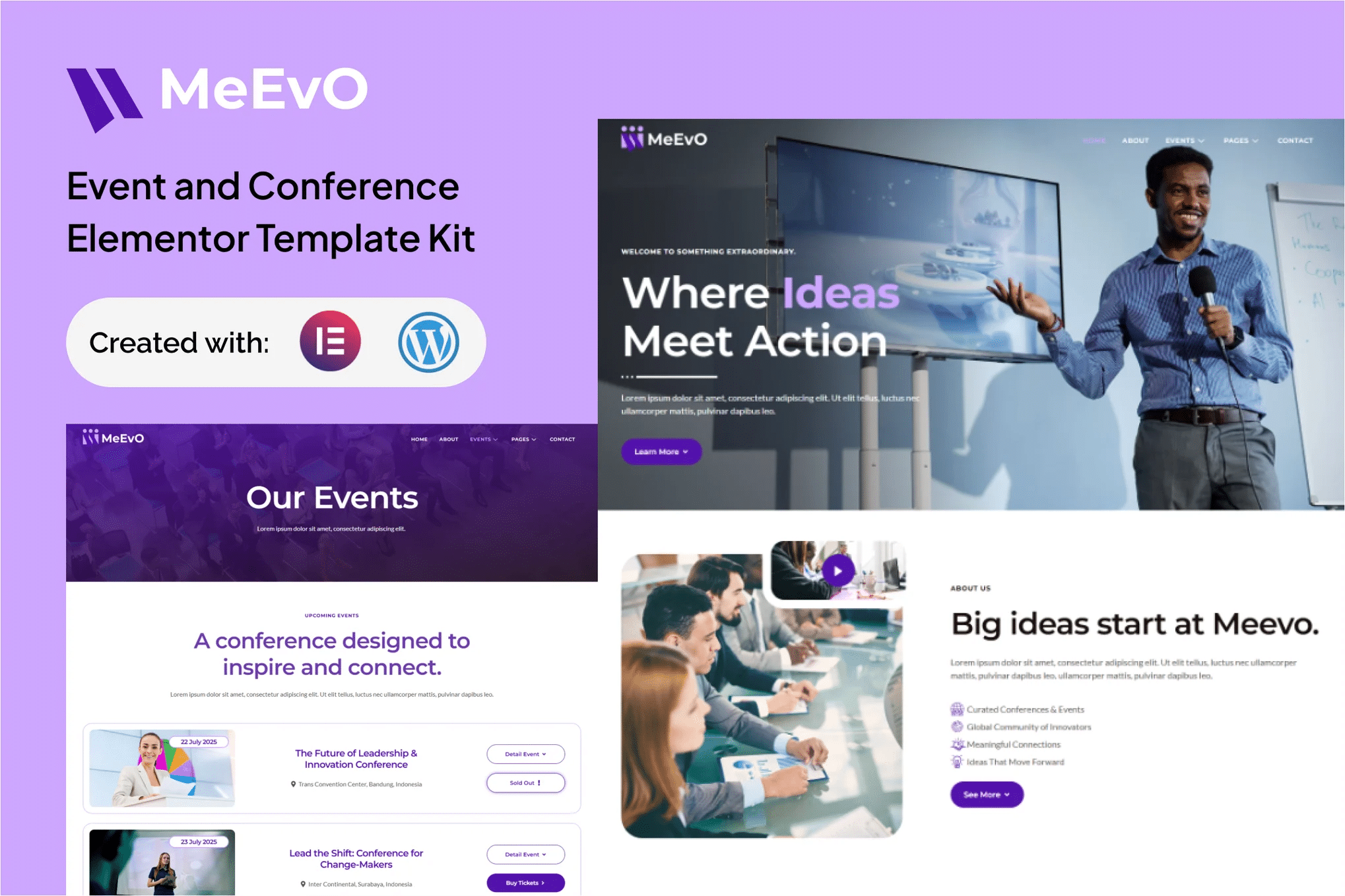 Meevo - Kit Elementor para eventos e conferências