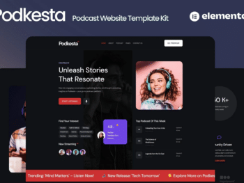 Podkesta - Kit de Templates Elementor para Podcast com Tema Escuro