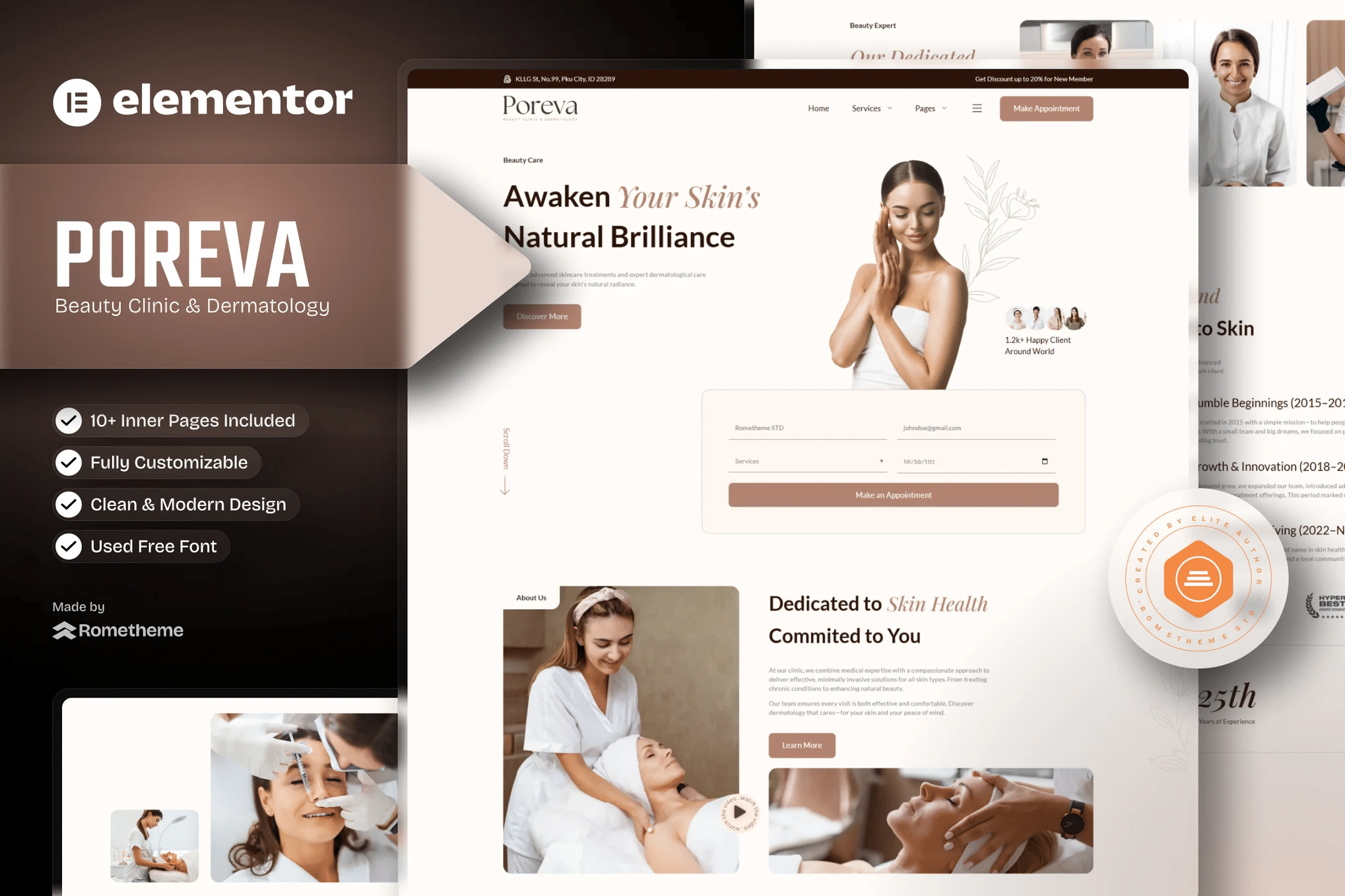 Poreva - Kit de Templates Elementor para Clínica de Beleza e Dermatologia