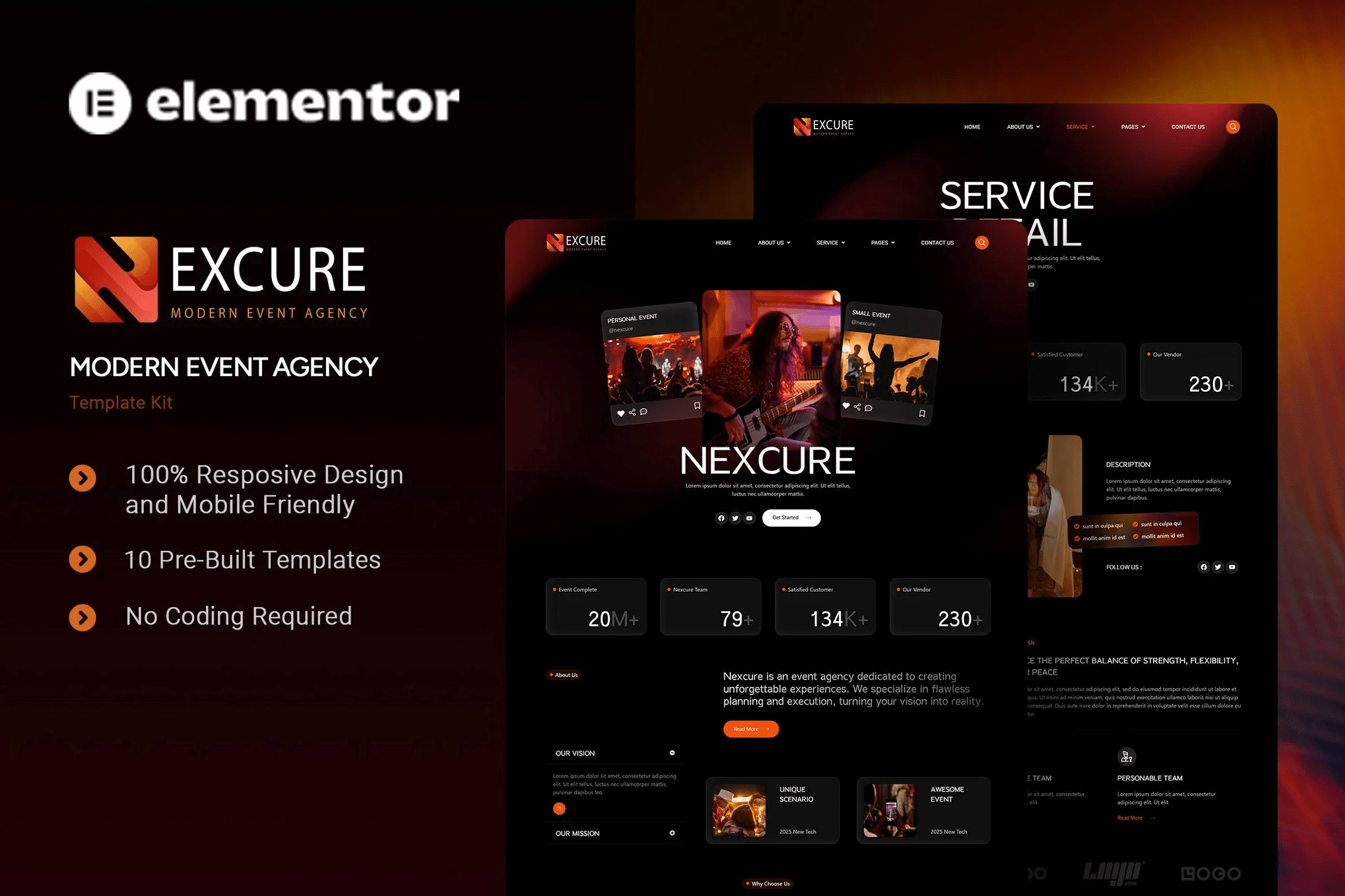 Nexcure - Kit de Modelos Elementor para Agência de Eventos Modernos