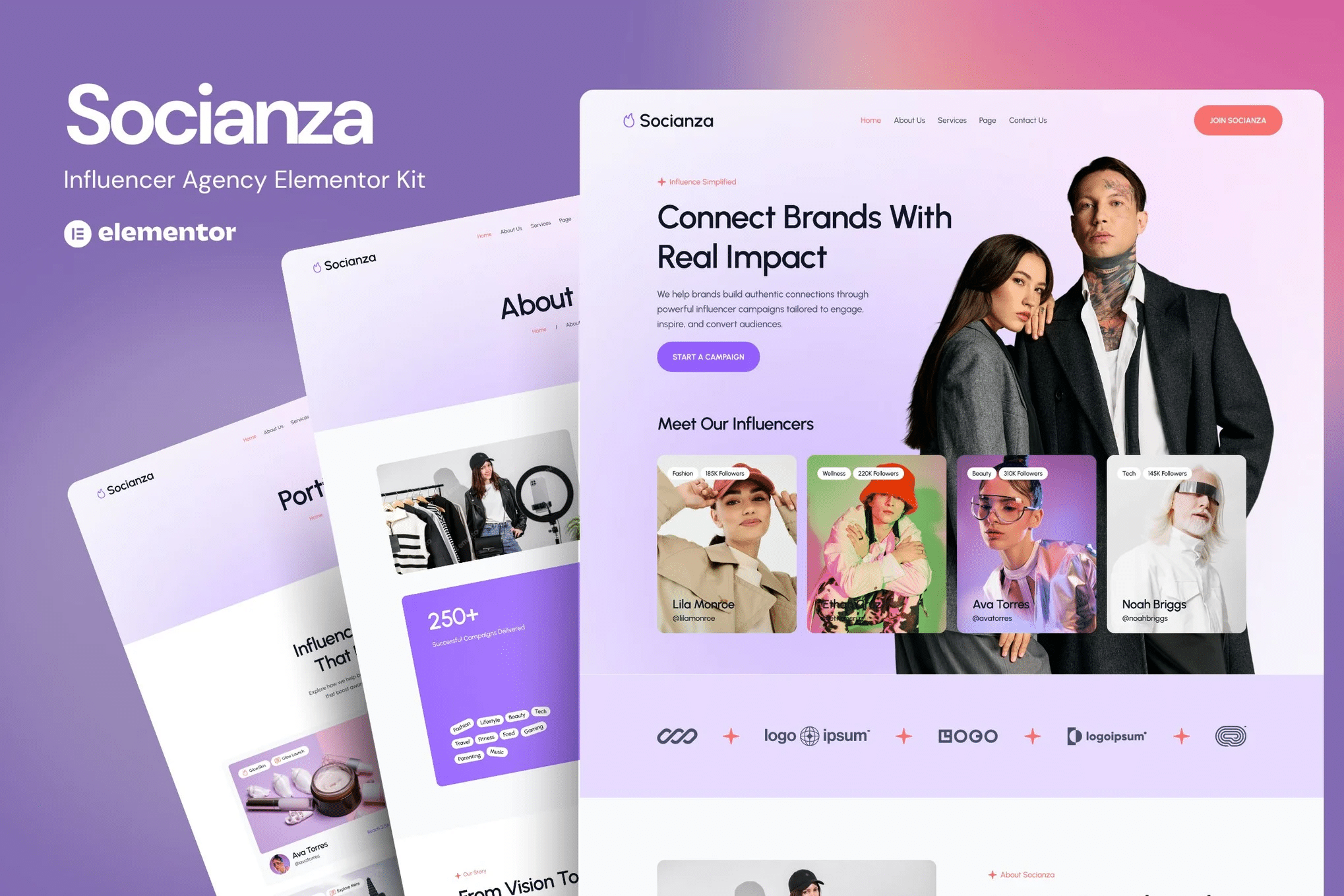 Socianza – Kit de Modelos Elementor para Agência Influenciadora