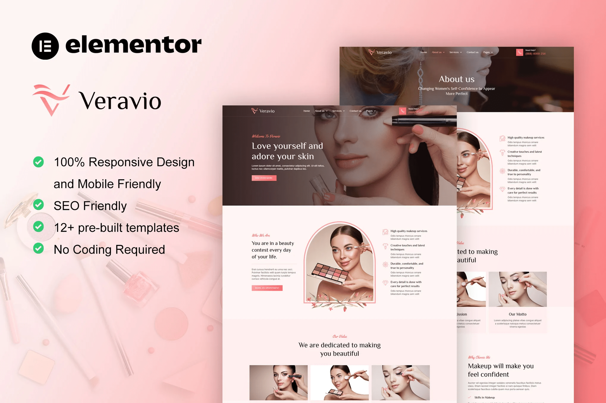 Veravio - Kit de modelos Elementor para maquiador e cabeleireiro