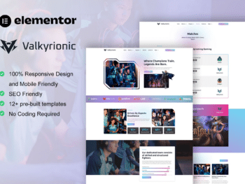 Valkyrionic - Kit de modelos Elementor Pro para equipes e jogos Esport