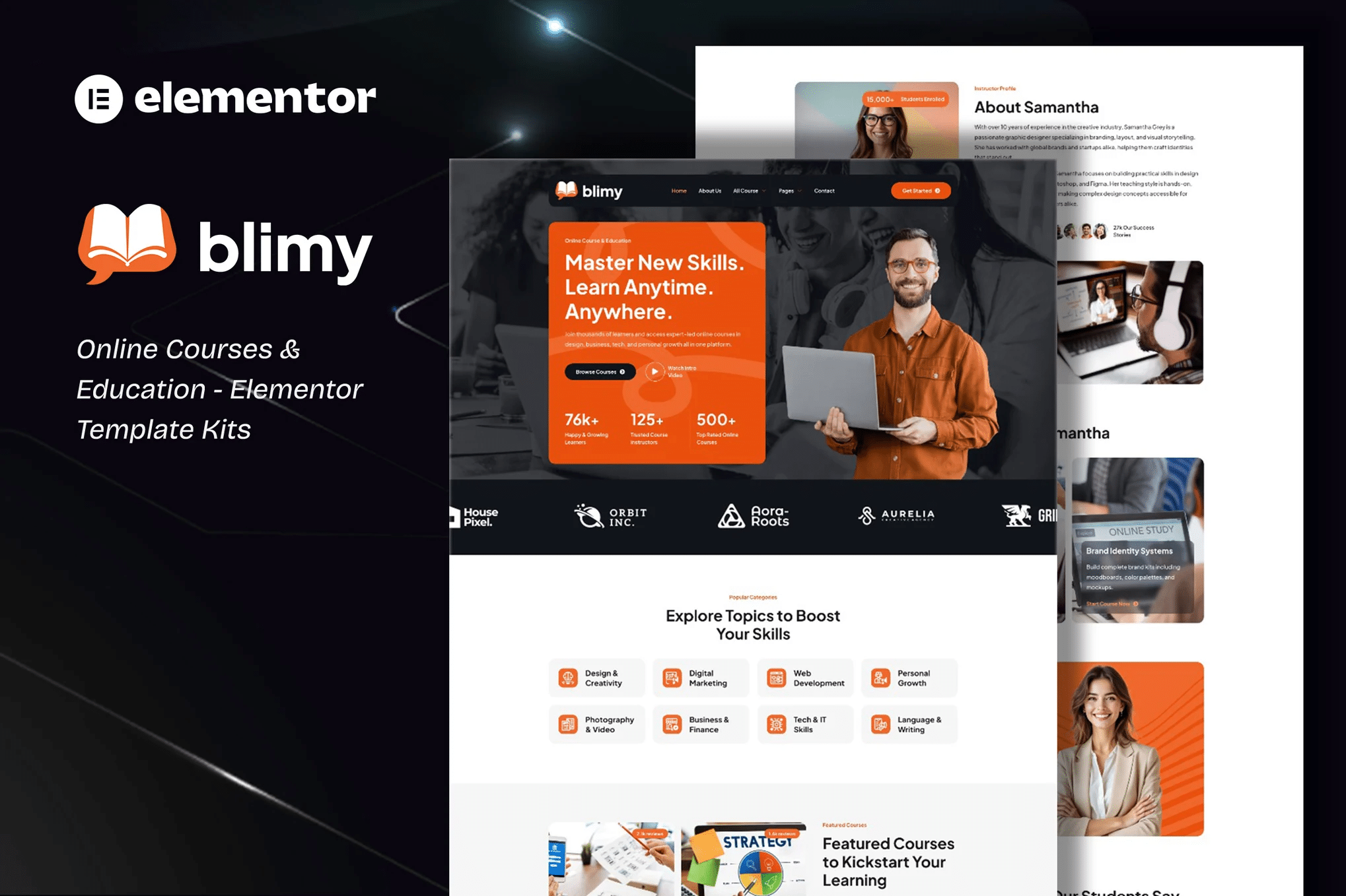 Blimy - Kit de modelos de cursos on-line e educação Elementor