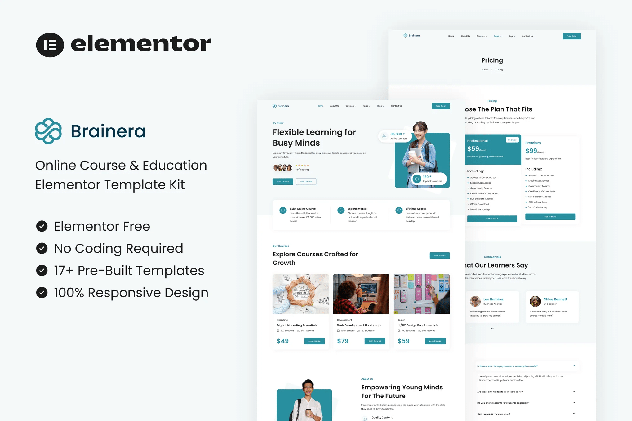 Brainera - Kit de Templates Online para Cursos e Educação Elementor