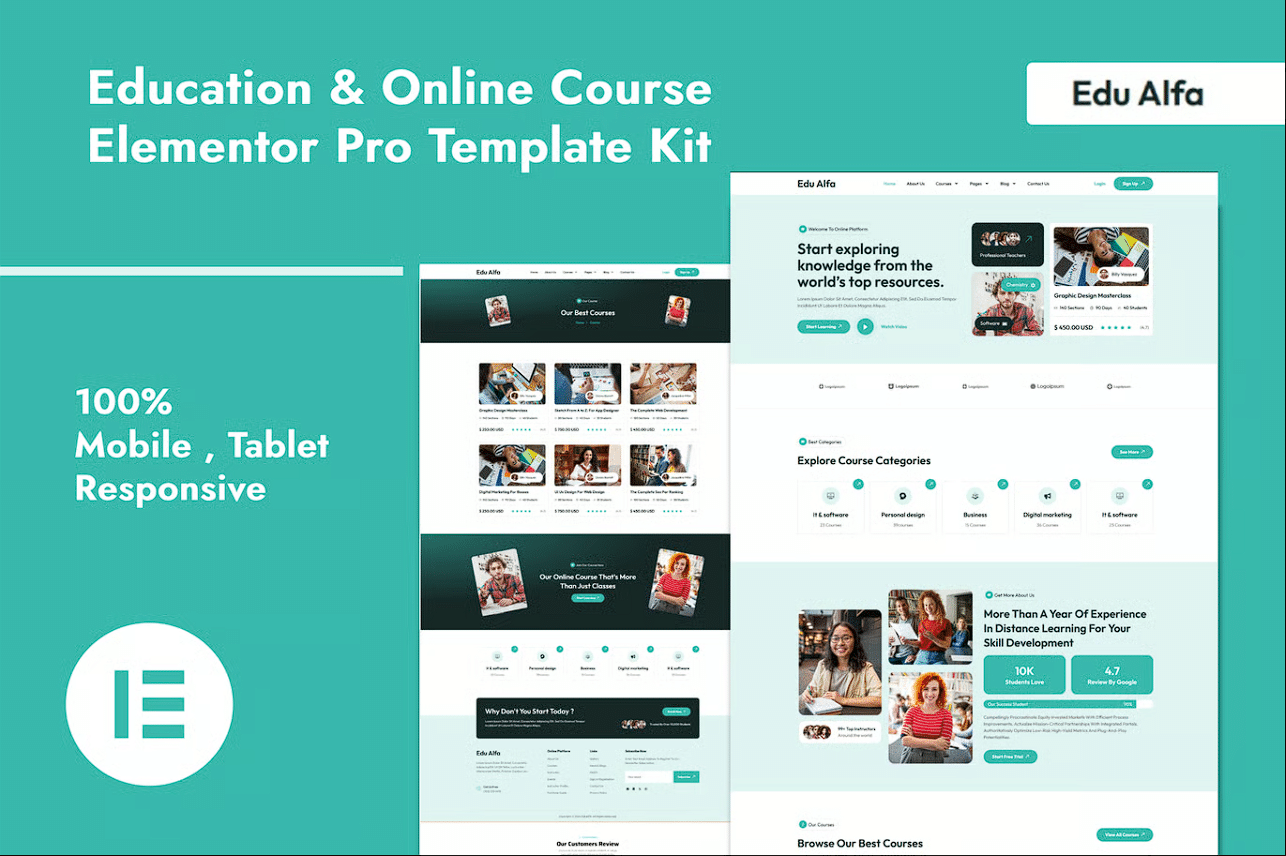 EduAlfa - Kit de modelos Elementor Pro para educação e cursos on-line