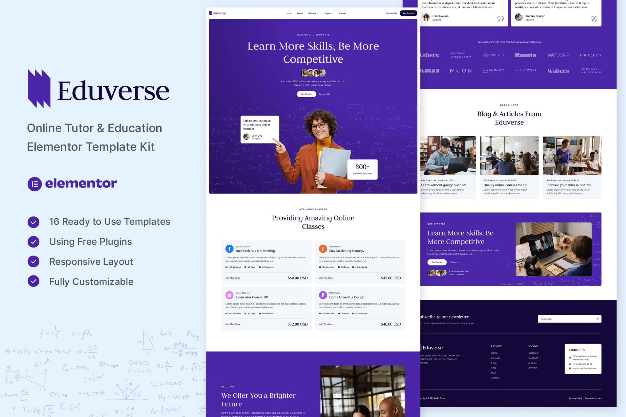 Eduverse - Kit de Templates Online para Tutor e Educação Elementor
