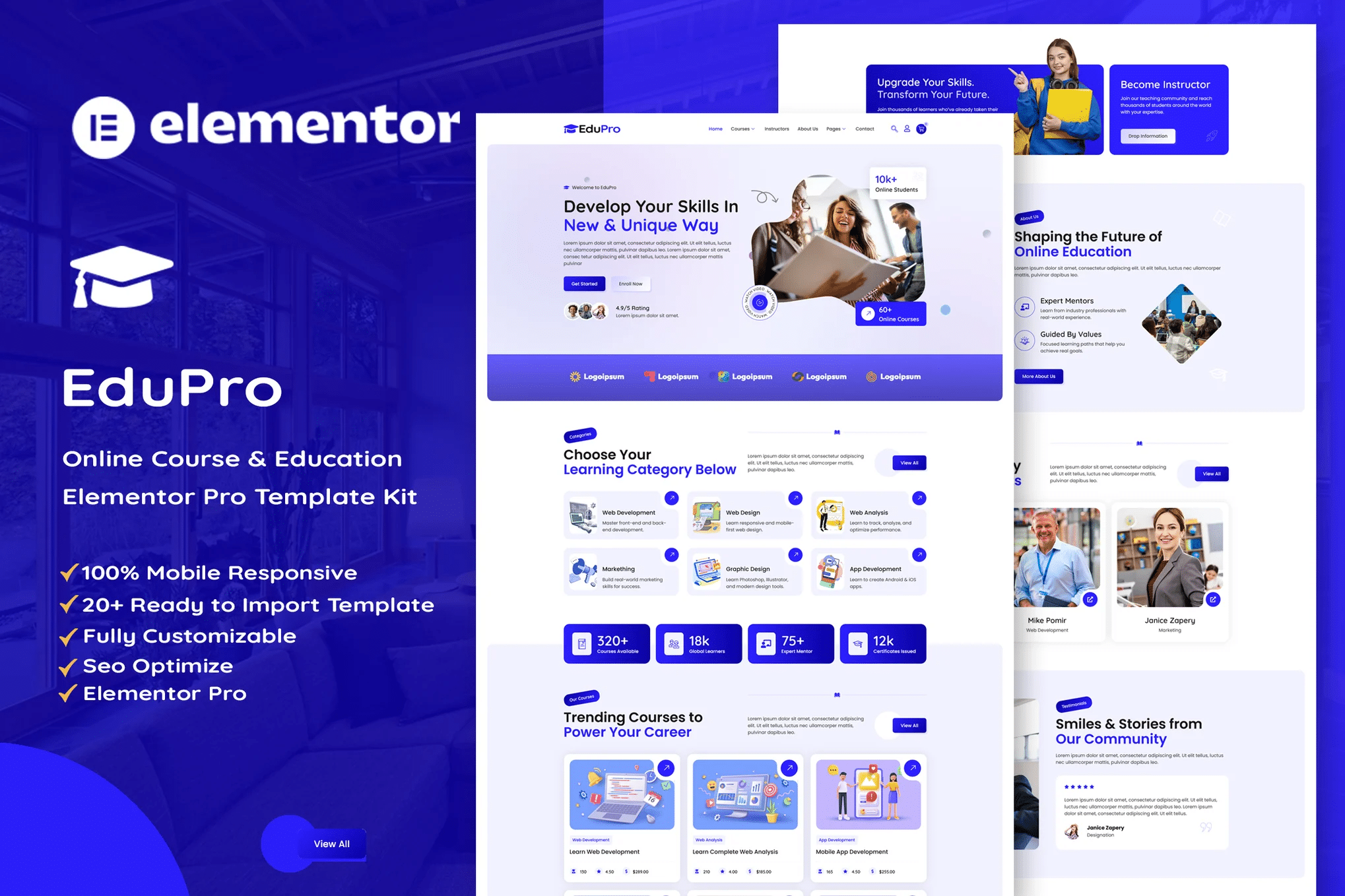 Edupro - Kit de modelos Elementor Pro para cursos e educação on-line