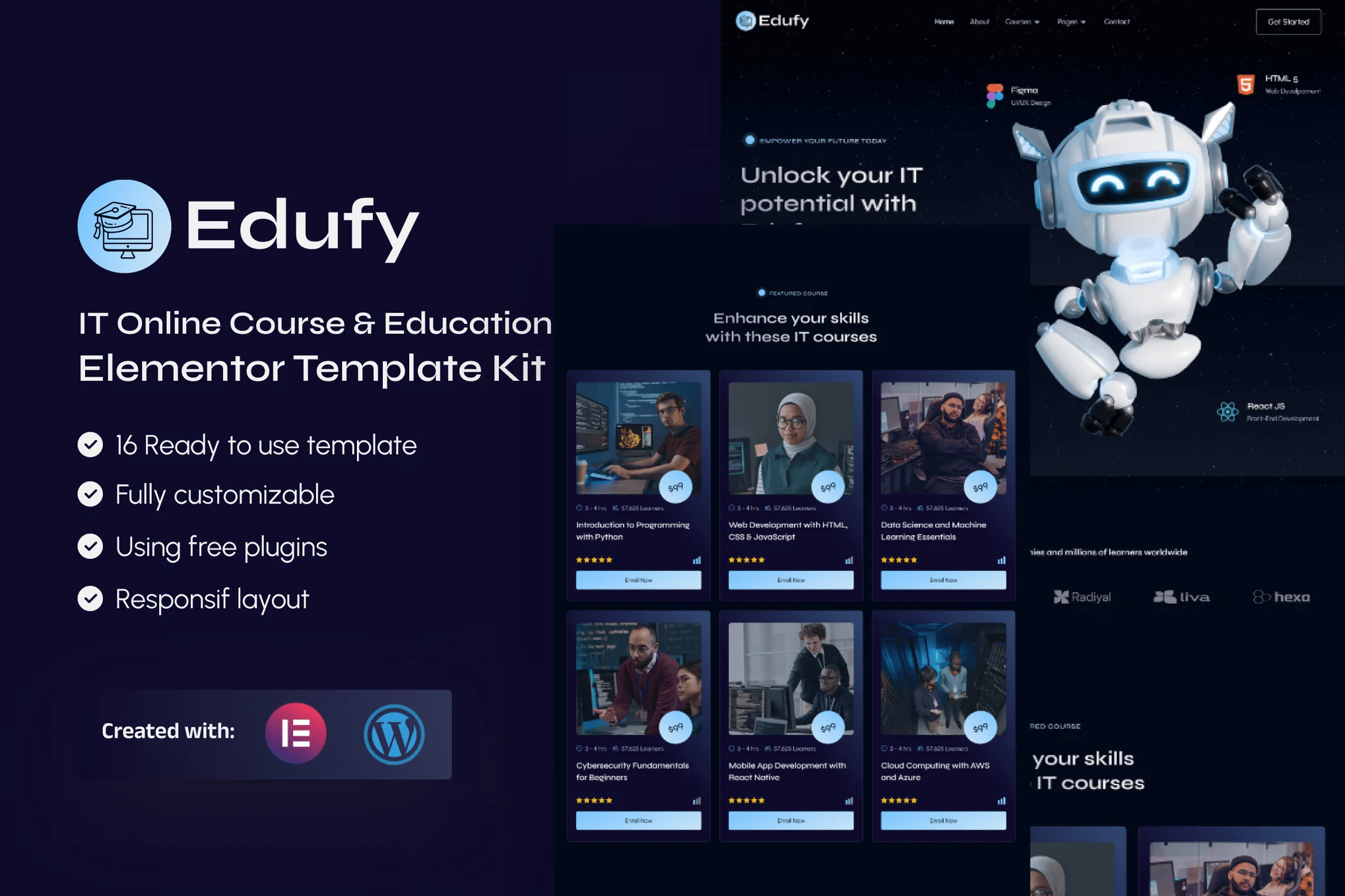 Edufy - Kit de modelos para cursos on-line de TI e educação Elementor
