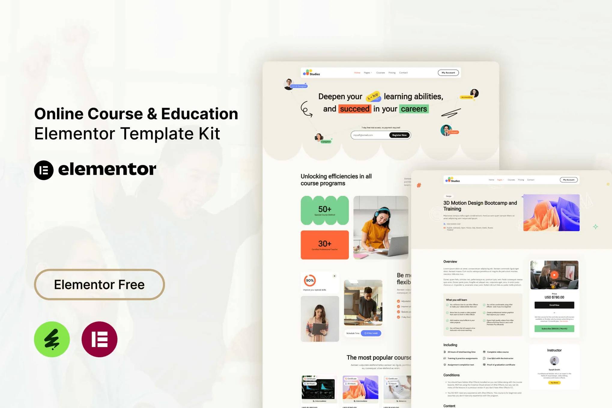 Studiez - Kit de Templates Online para Cursos e Educação Elementor