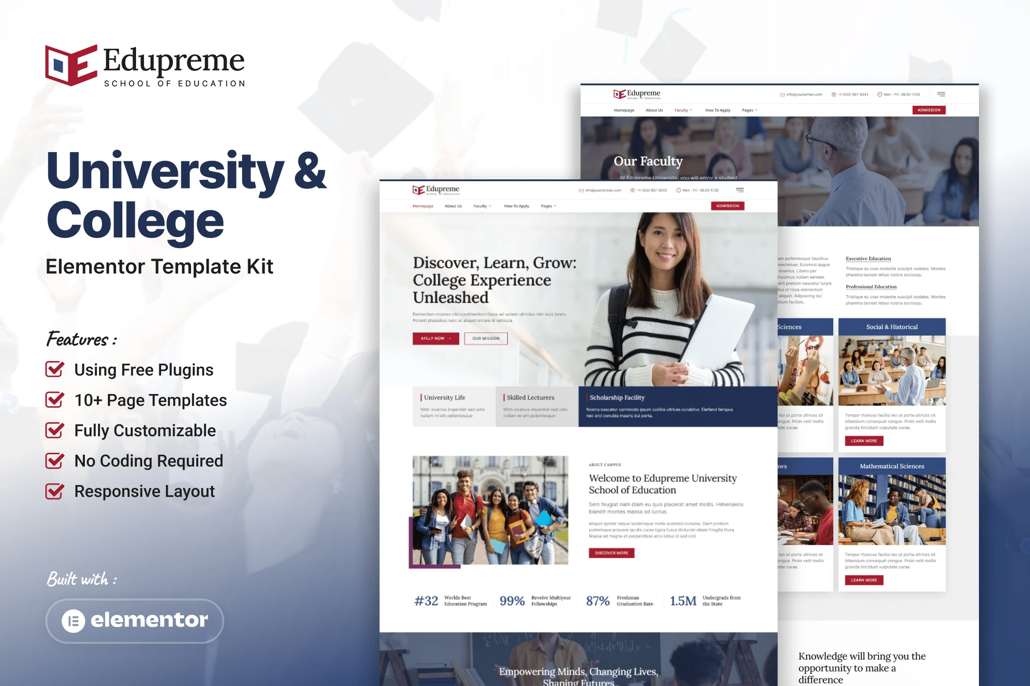 Edupreme - Kit de modelos Elementor para universidades e faculdades
