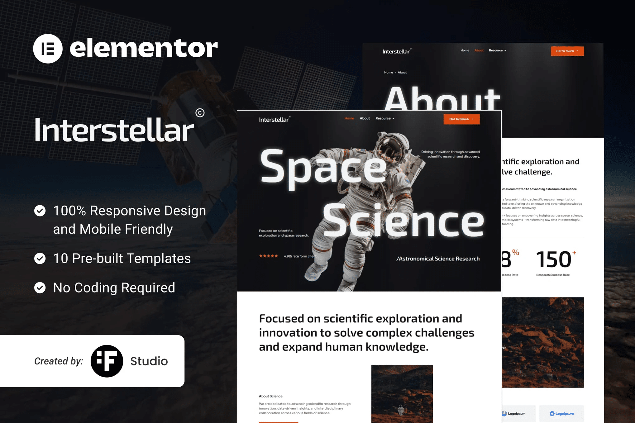Interstellar - Kit de Templates Elementor de Ciência e Pesquisa