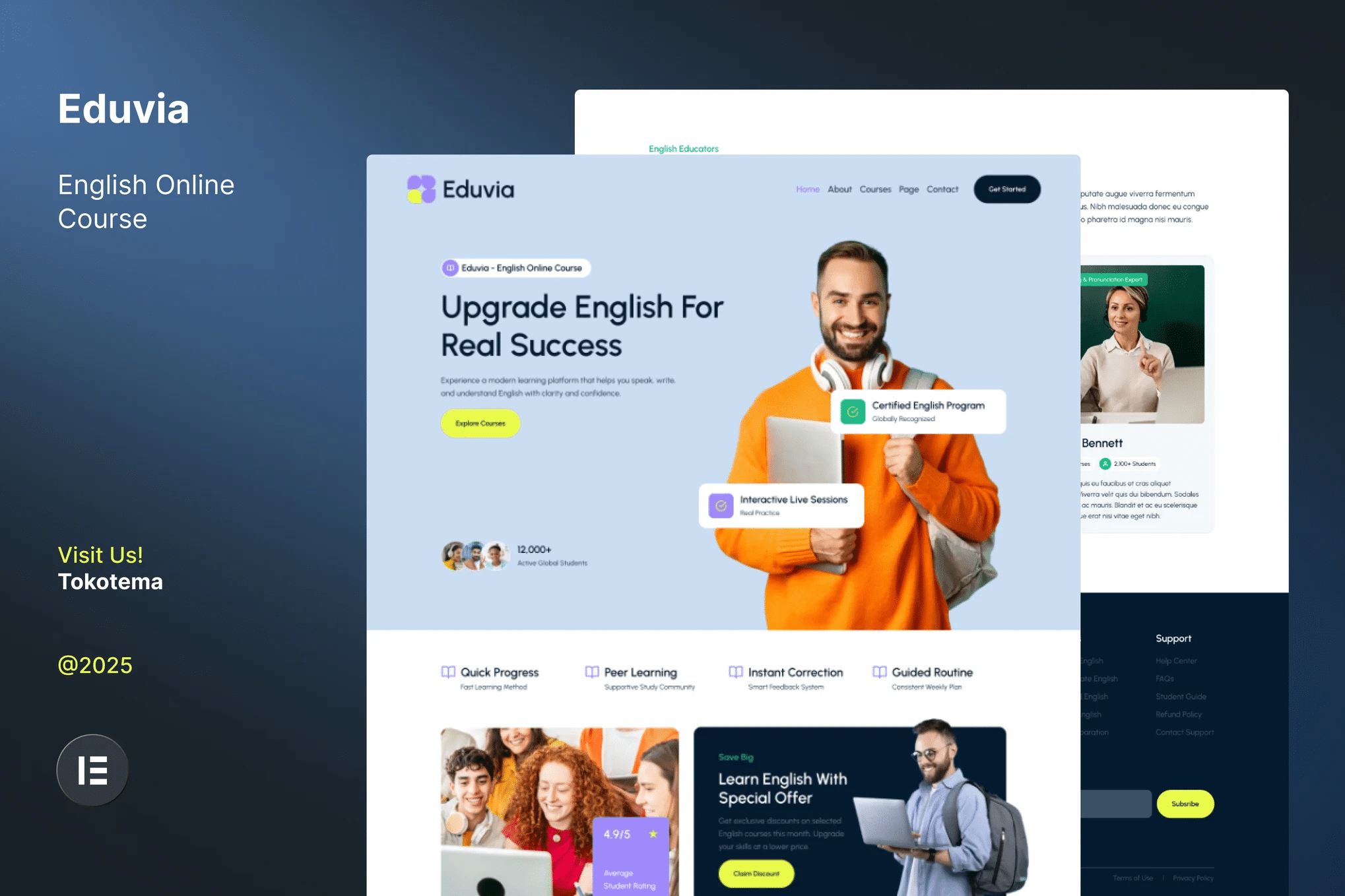 Eduvia - Kit de modelos Elementor para sites de cursos on-line de inglês