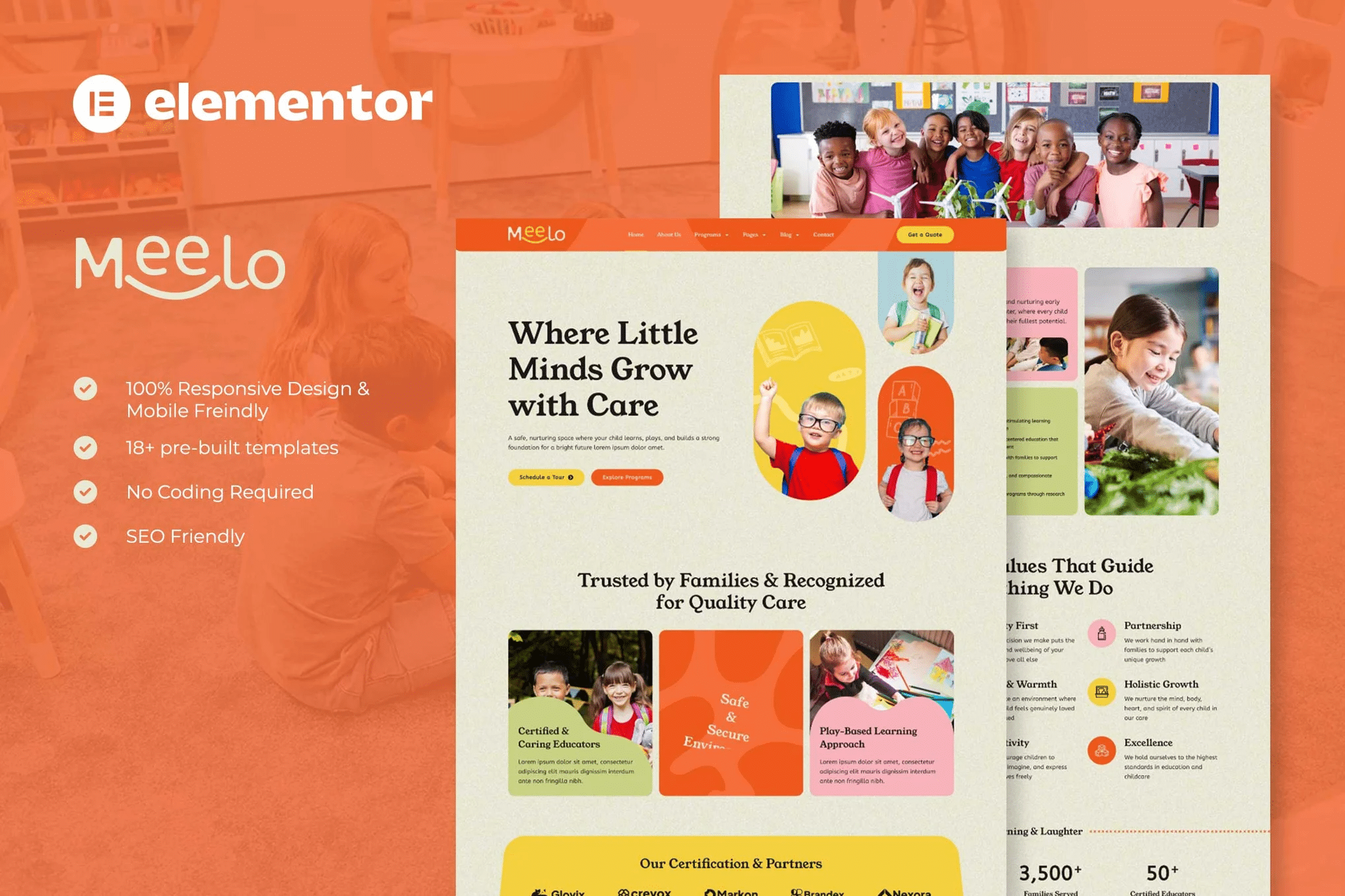 Meelo - Kit de modelos Elementor Pro para jardim de infância e cuidados infantis