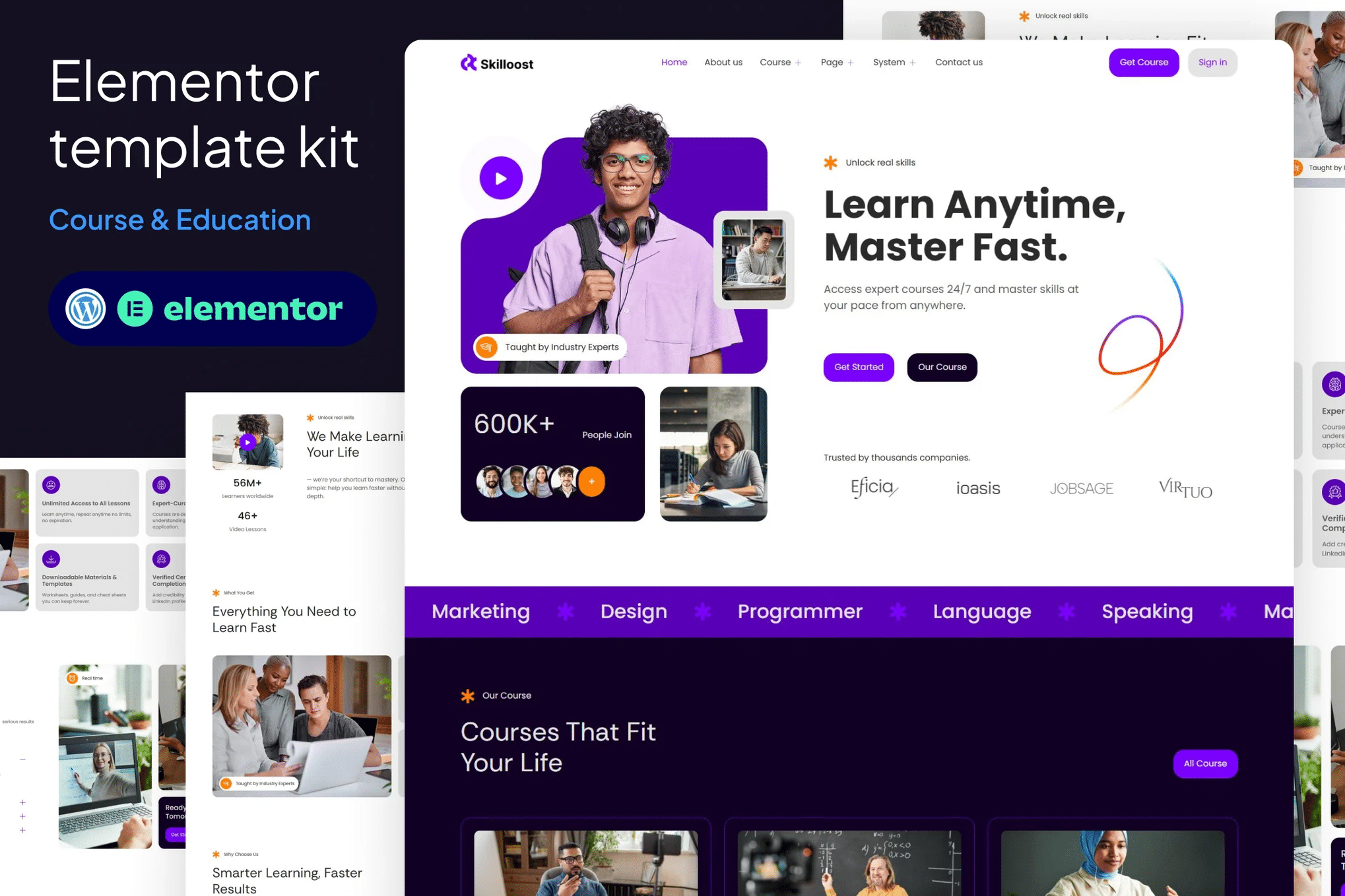 Skilloost - Ecourse & Education elementor Template kit