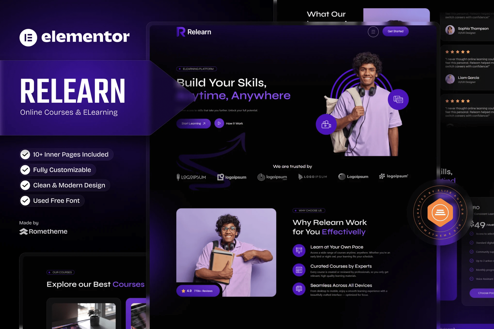 Relearn - Cursos online e kit de modelos E-Learning Elementor