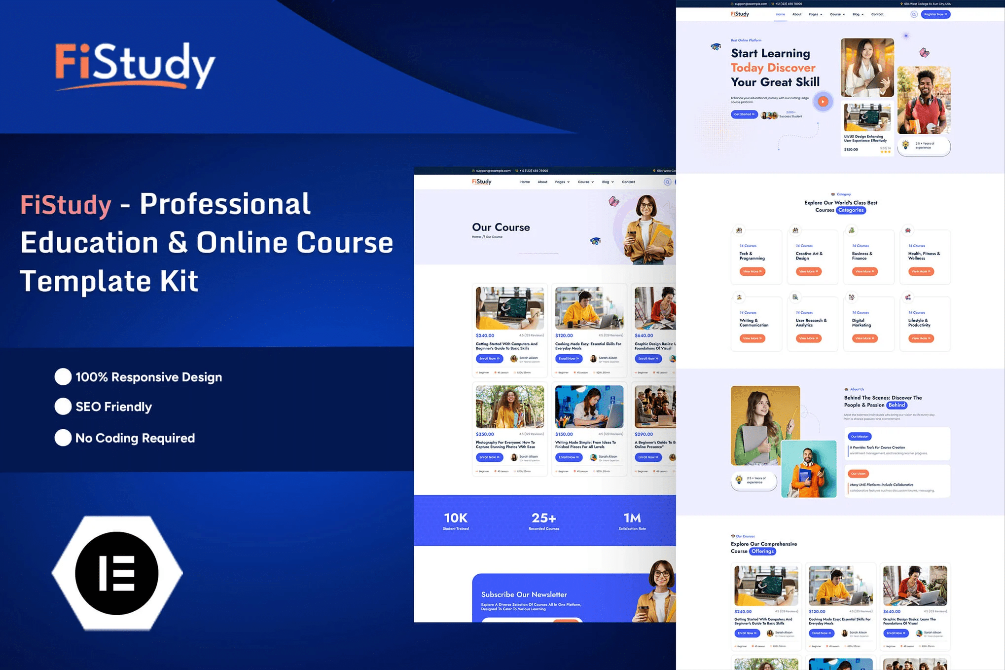 FiStudy - Kit de modelos Elementor Pro para educação profissional e cursos on-line