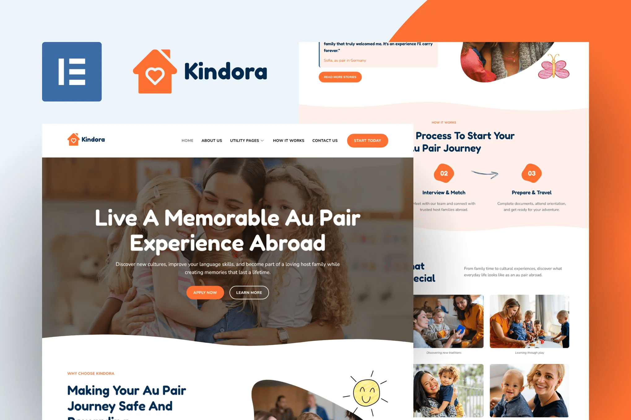 Kindora - Kit de Templates Elementor para Au Pair