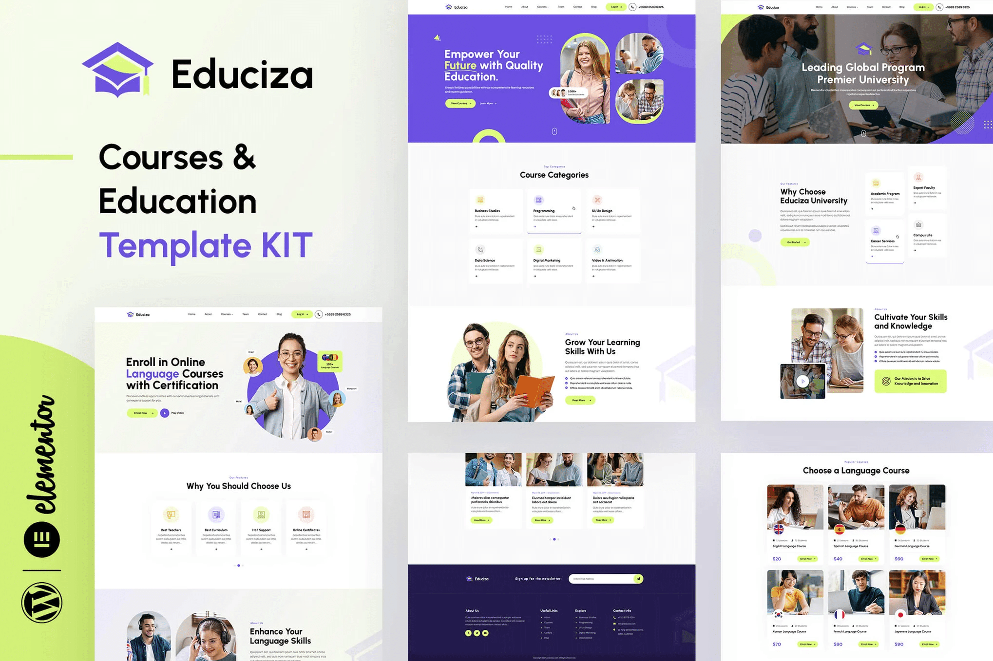 Educiza - Kit de modelos Elementor para cursos e educação