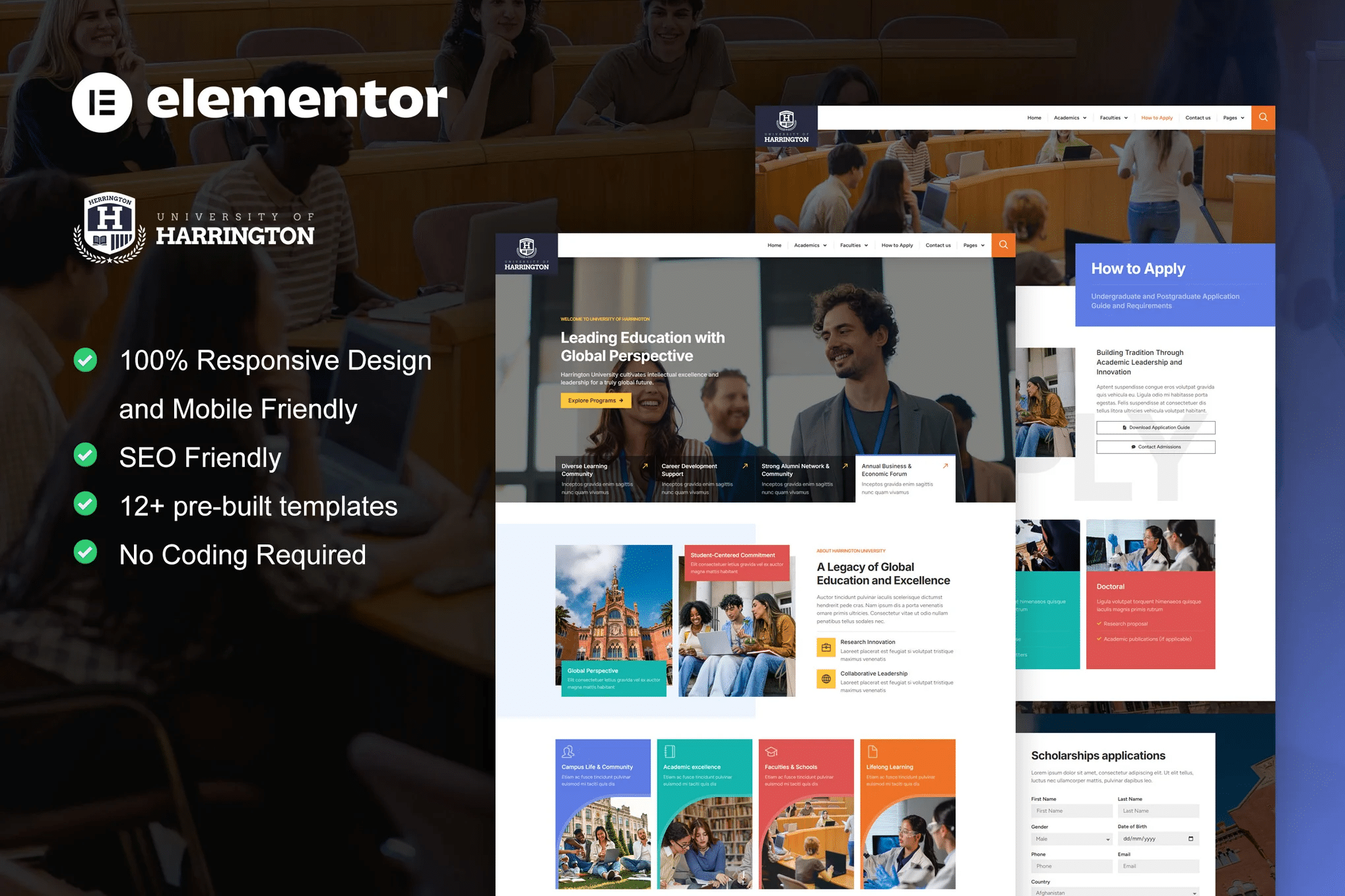 Harrington - Kit de Templates Elementor Pro para universidades e educação