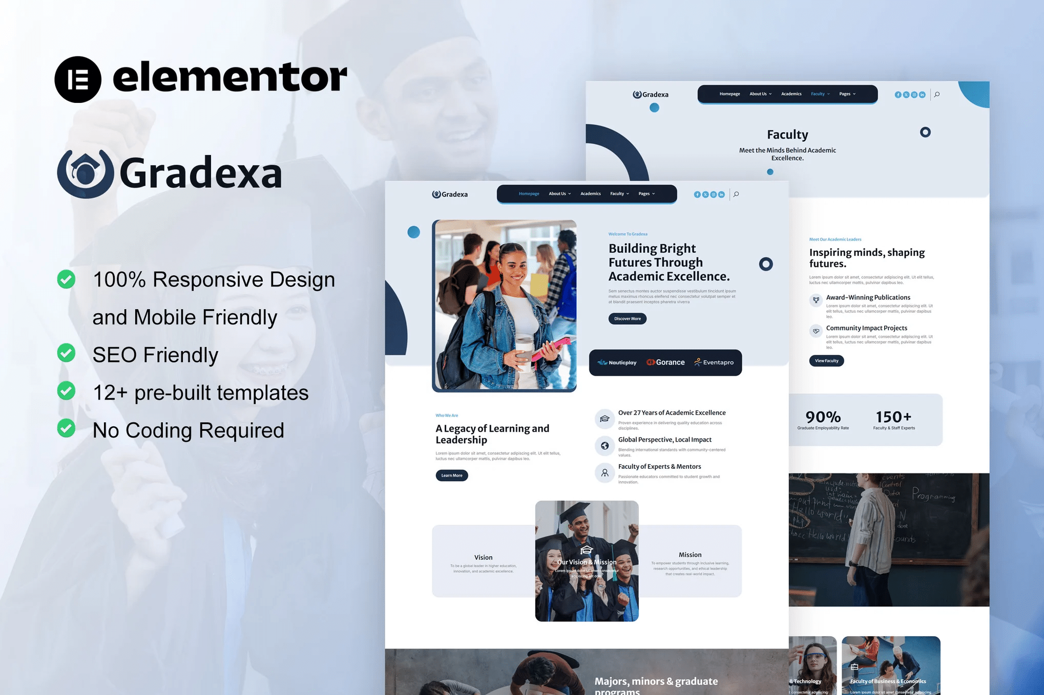 Gradexa - Kit de modelos Elementor Pro para universidades e escolas