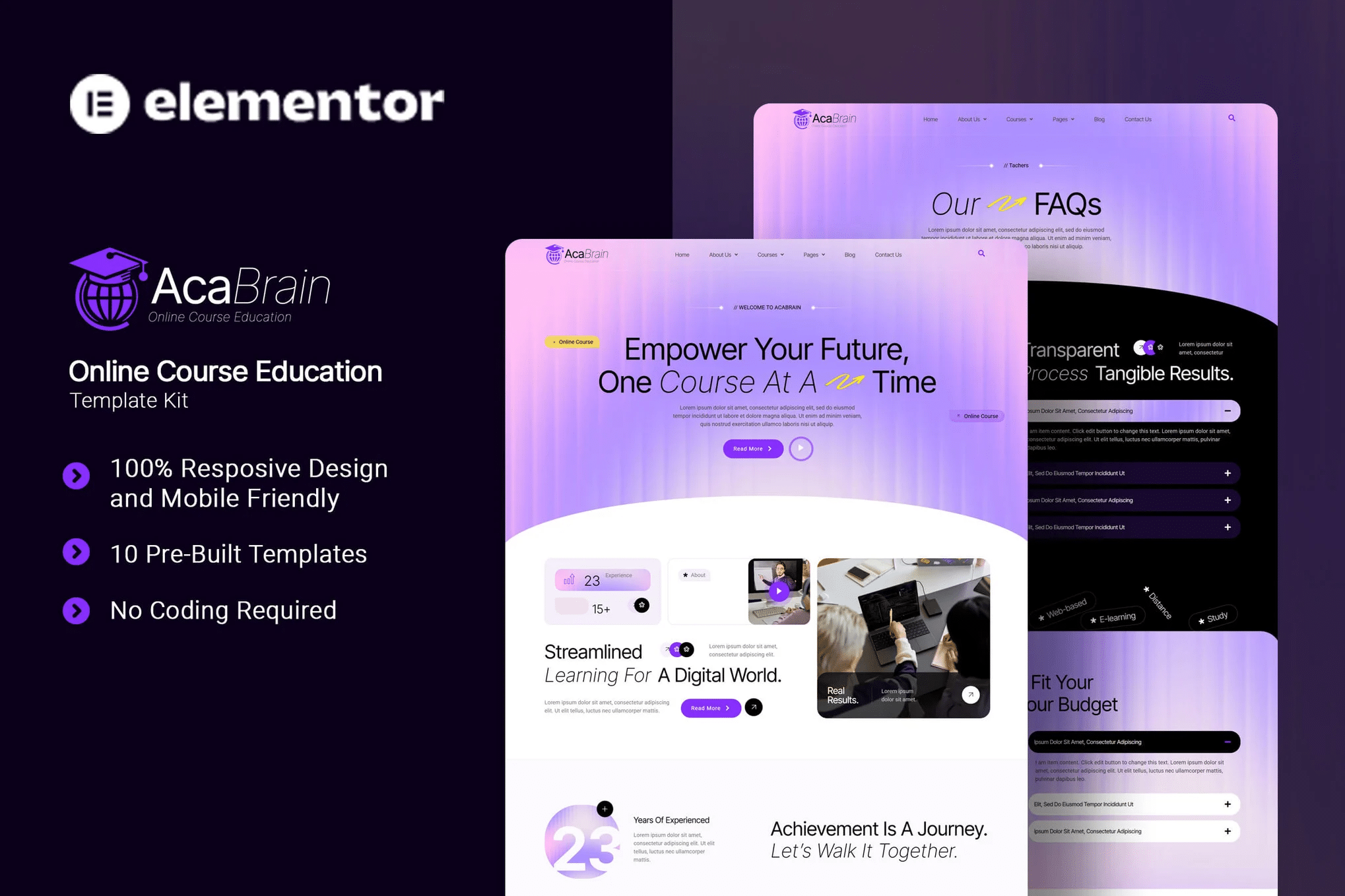 Acabrain - Kit de Templates de Educação de Cursos Online Elementor