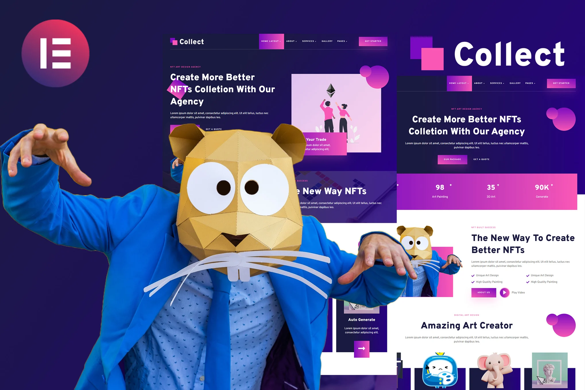 Collect - Template Kit Elementor de serviços de agência de design NFT
