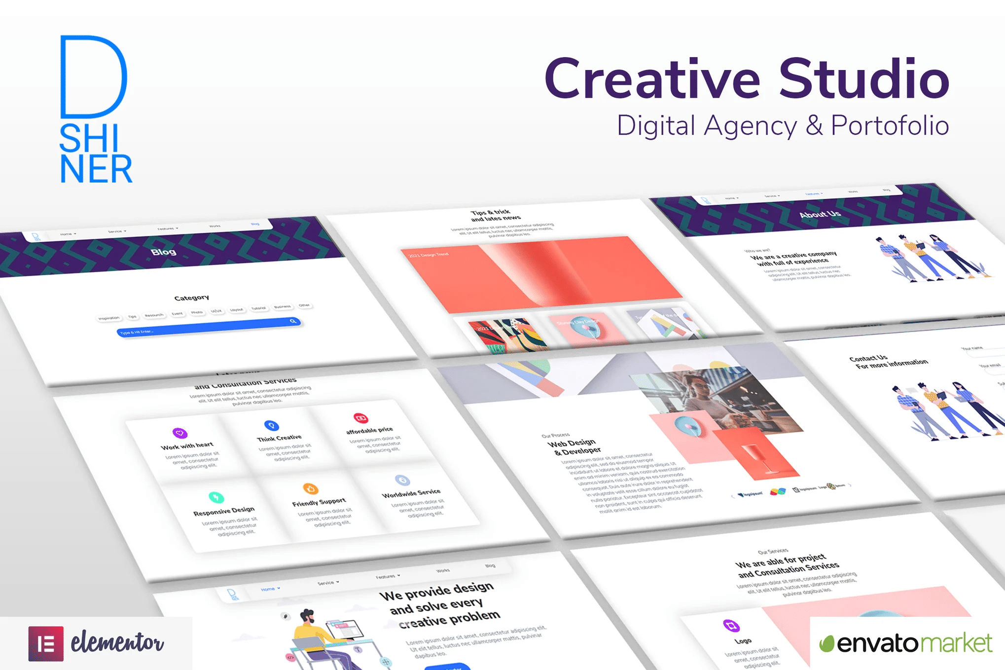 D'Shiner -Kit de Modelos Elementor Creative Studio e Agência Digital