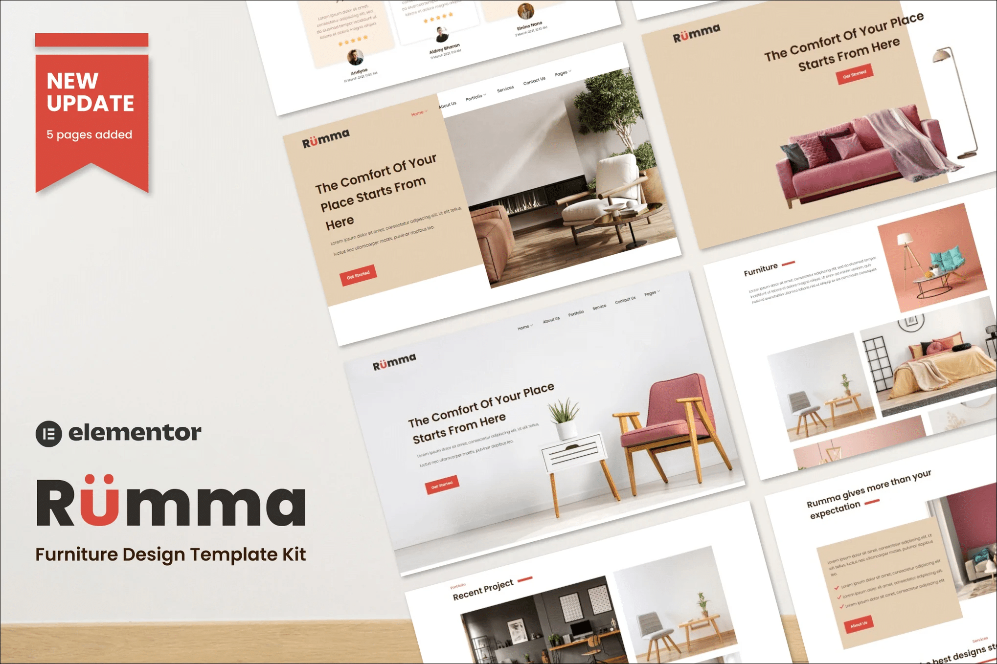 Rumma - Kit de Templates Elementor para interiores de móveis