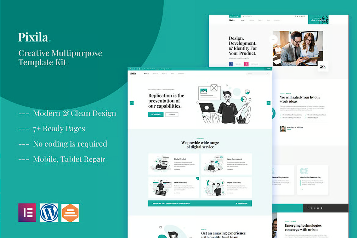 Pixila - Template Kit criativo multiuso Elementor