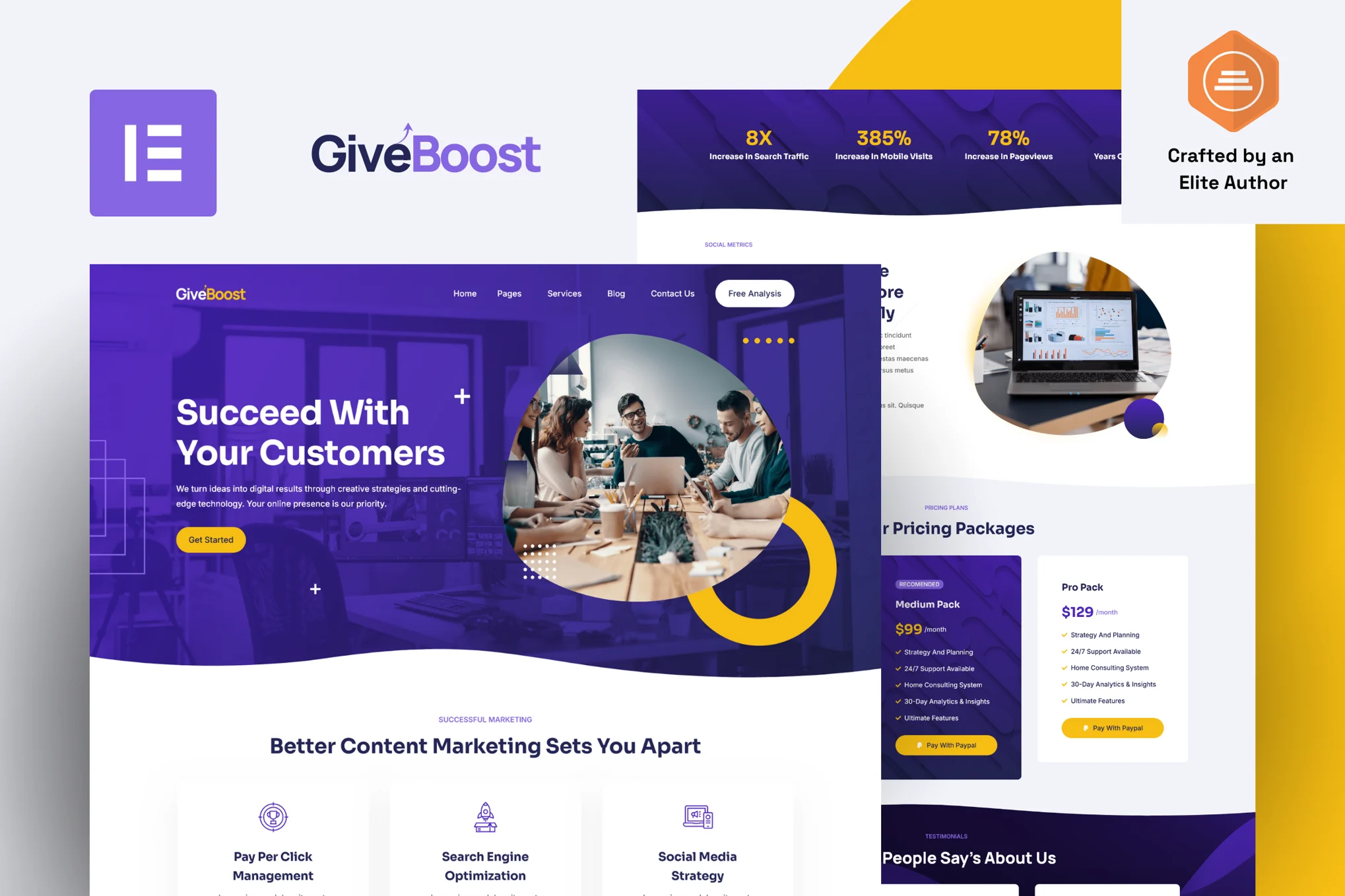 GiveBoost - Kit de Templates Elementor Pro para Agência de Marketing Digital