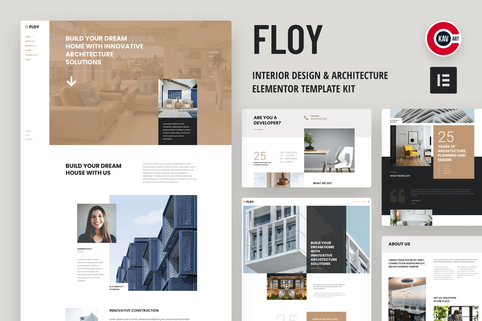 Floy - template kit Elementor de Design de Interiores e Arquitetura