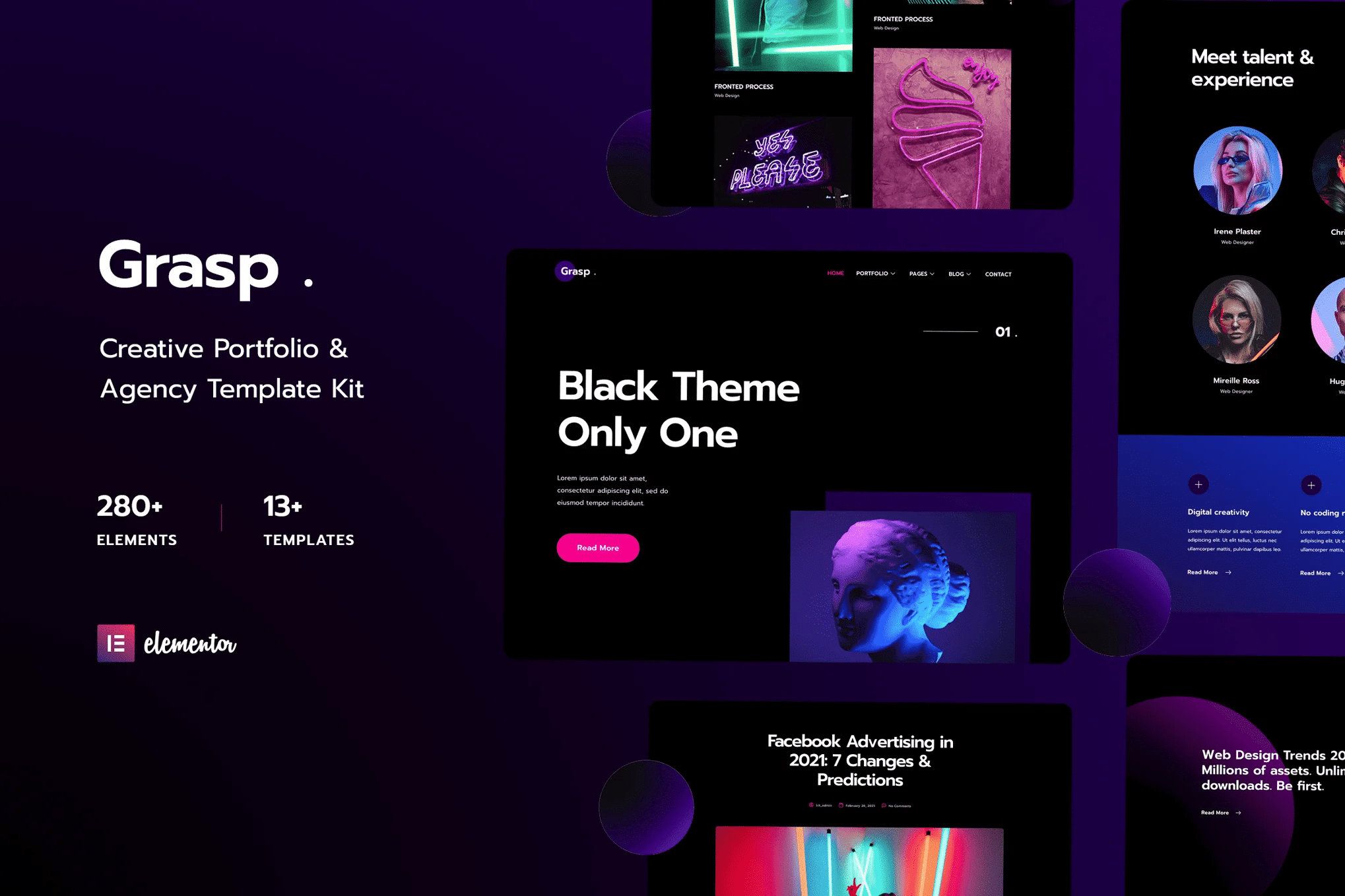 Grasp - Portfólio criativo e Template Kit Elementor para Agência