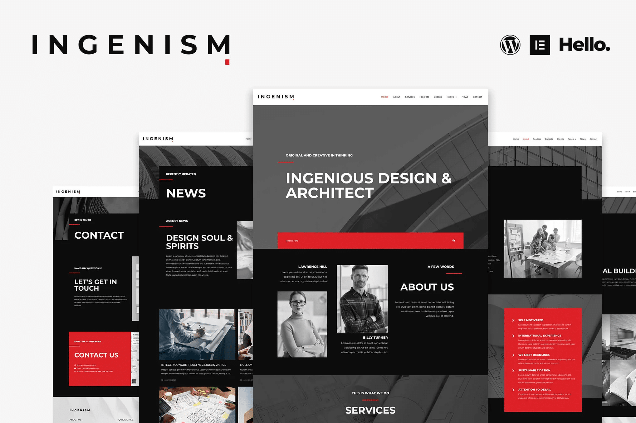 INGENISM - Template Kit Elementor para agência de design arquitetônico