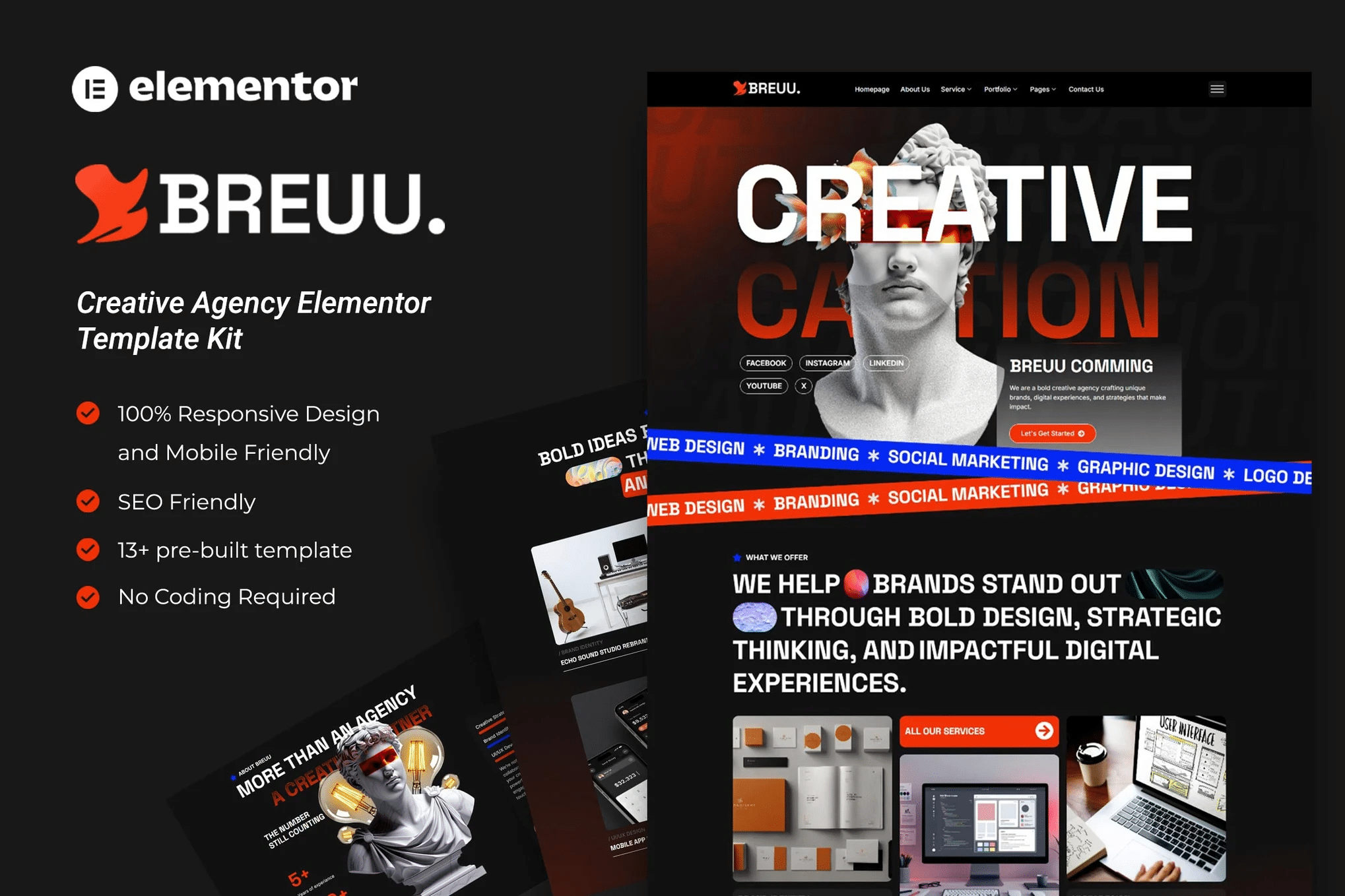 Breuu - Kit de Modelos Elementor para Agência Criativa