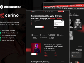 Carino - Kit de Modelos Elementor para Agência Digital Dark